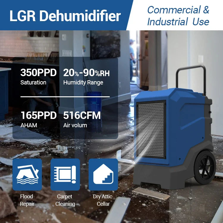 KTX-061907 Commercial Dehumidifier for Water Damage Restoration - 165 Pints Capacity