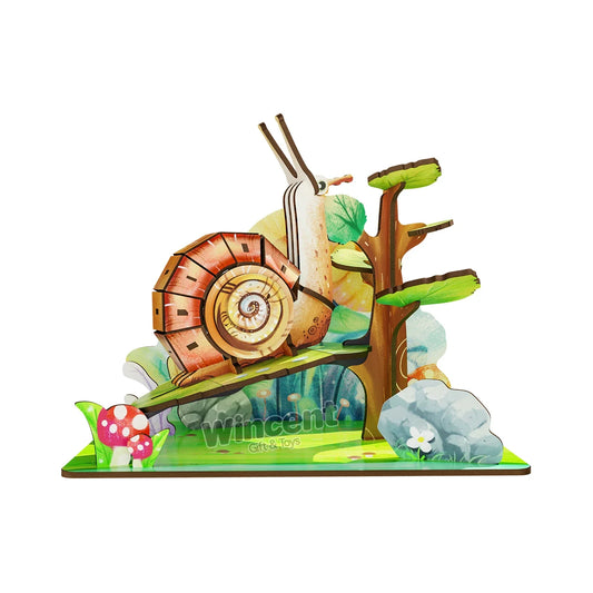 KTX-110739 Handmade Wooden Snail Puzzle Kit - Miniature Craft Animal Decoration for Desktop
