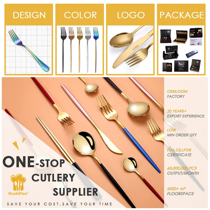 KTX-280083 24-Piece Gold Stainless Steel Flatware Set with Gift Box for Parties and Weddings