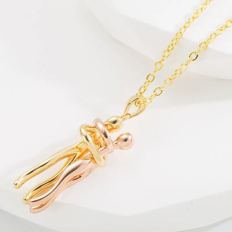KTX-838803 Lovers Embrace Necklace Pendant 18K Gold Plated Stainless Steel Necklace for Valentine's Day Gift Jewelry