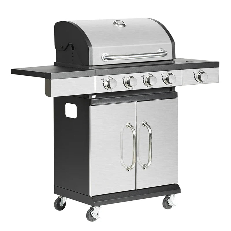 KTX-646611 4-Burner Portable Propane Gas Grill with Trolley for Outdoor Cooking