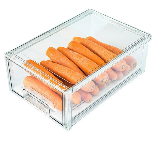 KTX-631187 BPA-Free Clear Plastic Drawer Organiser with Drain Tray for Fridge and Pantry Storage