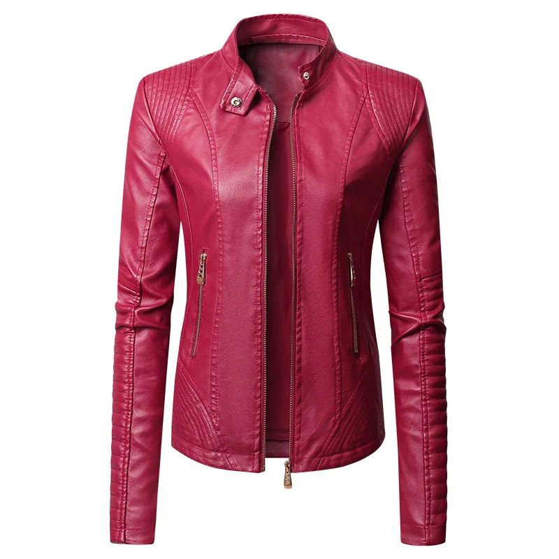 KTX-914387 New Popular Long PU Leather Jackets for European American Women Zipper Closure Women's Clothing Jacket Custom