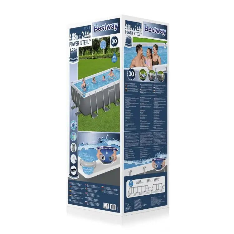 KTX-470931 Bestway 56670 Power Steel Rectangle Above Ground Swimming Pool 4.88m x 2.44m x 1.22m