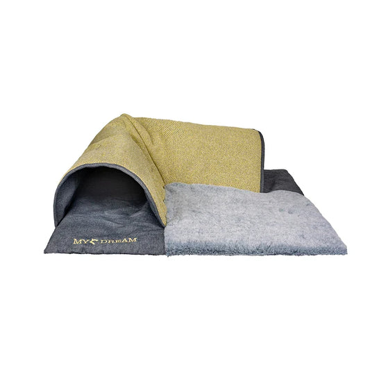 KTX-291923 Interactive Plush Cat Tunnel and Bed - Yellow, 70x70cm, Certified Safe for Pets