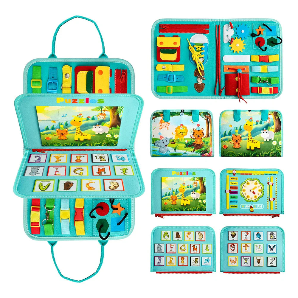 KTX-473491 Montessori Felt Busy Board for Toddlers: Travel-Friendly Learning Toy with Buckle Training Activities