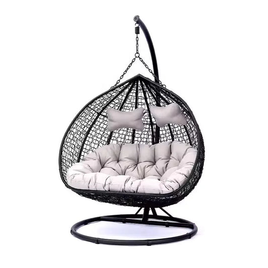 KTX-496787 Double Seated PE Rattan Metal Stand Outdoor Hanging Swing Egg Chair for Garden