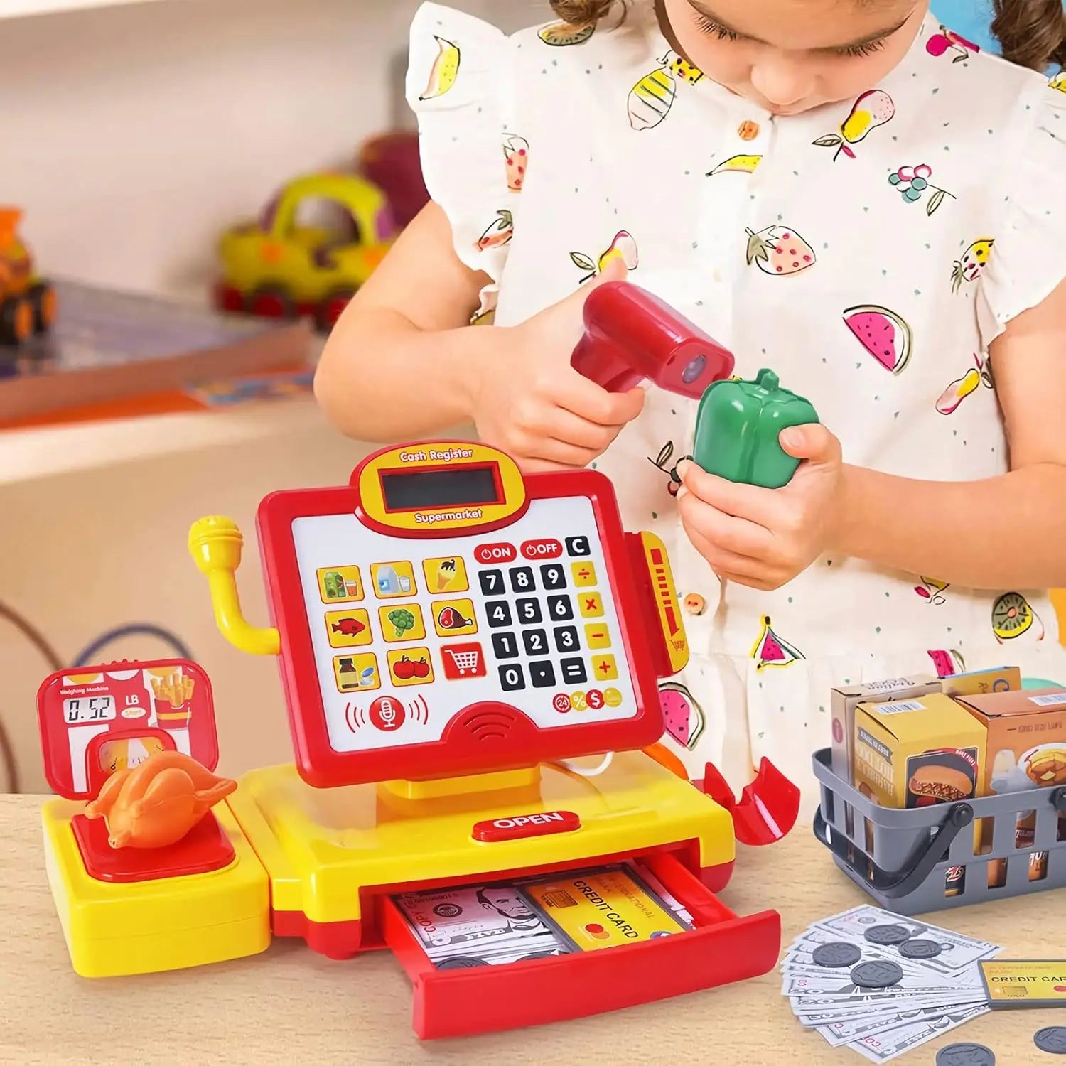 KTX-540563 Toy Cash Register for Kids - EPT Play Money Machine for Supermarket Role-Playing - Age 2 to 13 Years