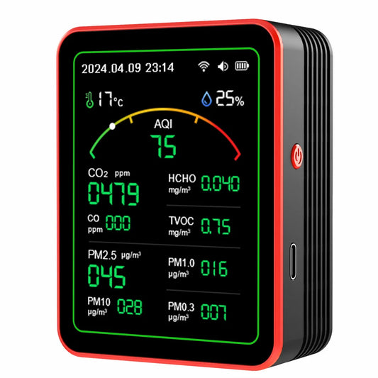KTX-388755 WiFi 15-in-1 Air Quality Monitor with CO2 and PM2.5 Detection for Indoor Use, USB Type-C Charging