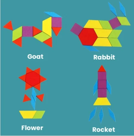 KTX-318867 155 Piece Educational Wooden Tangram Puzzle for Brain Teasers and Montessori Learning