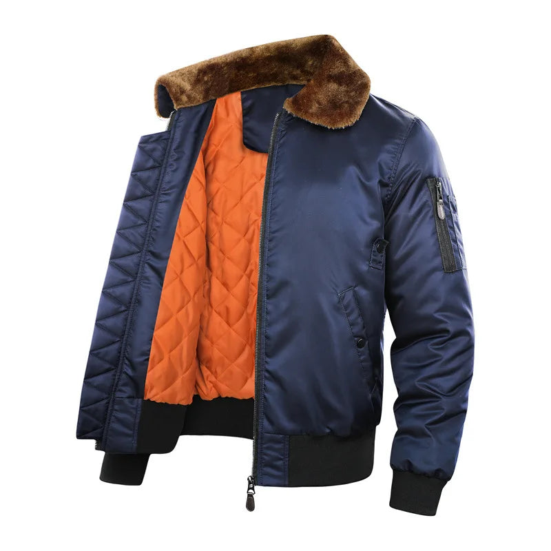 KTX-308755 Men's Retro American Flight Suit Jacket Winter Wool Collar Cotton Blouson Casual Style Zipper Closure Canvas Finished Product