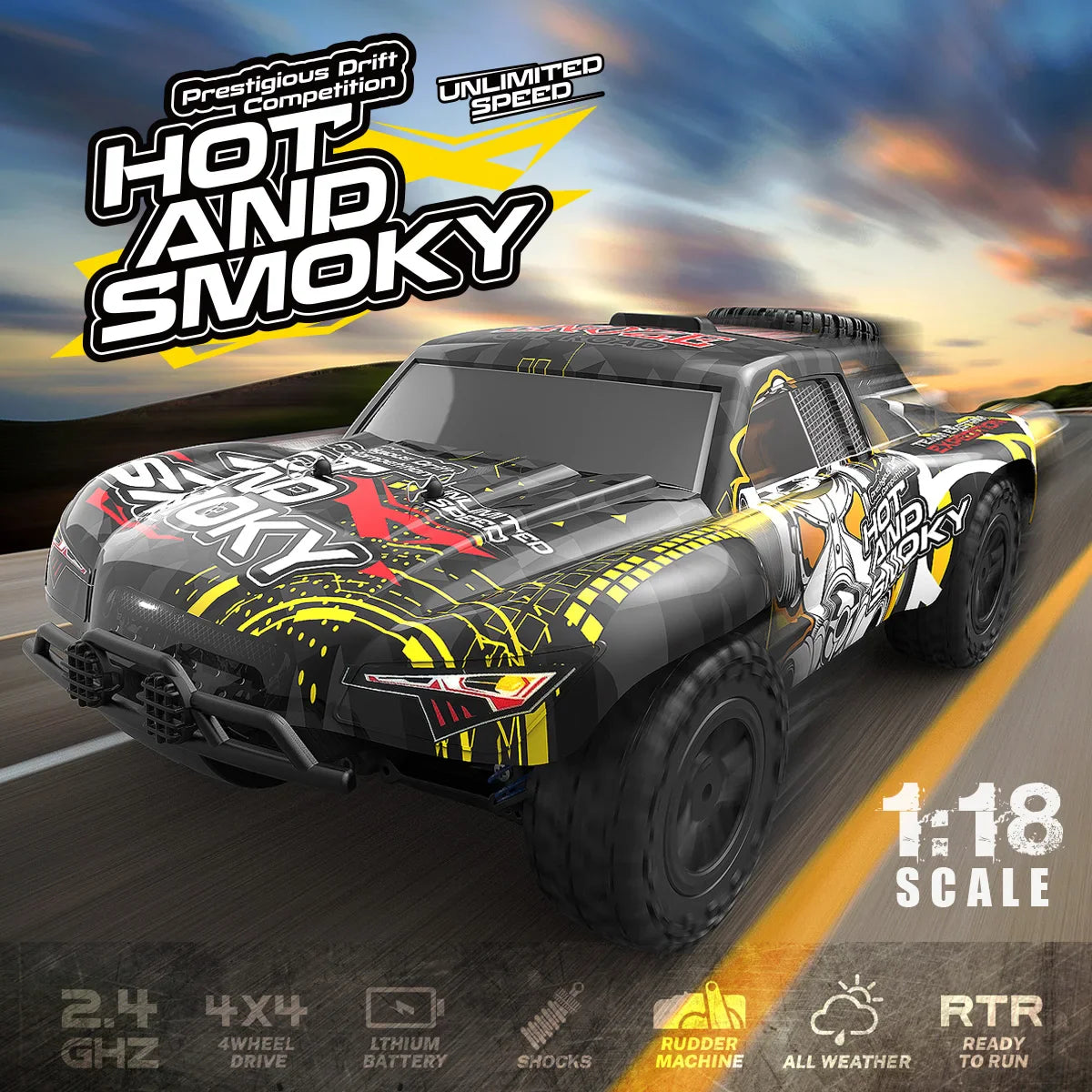KTX-183571 1/18 Scale Waterproof 4x4 RC Racing Car 40+ MPH Remote Control Vehicle for Indoor/Outdoor Use