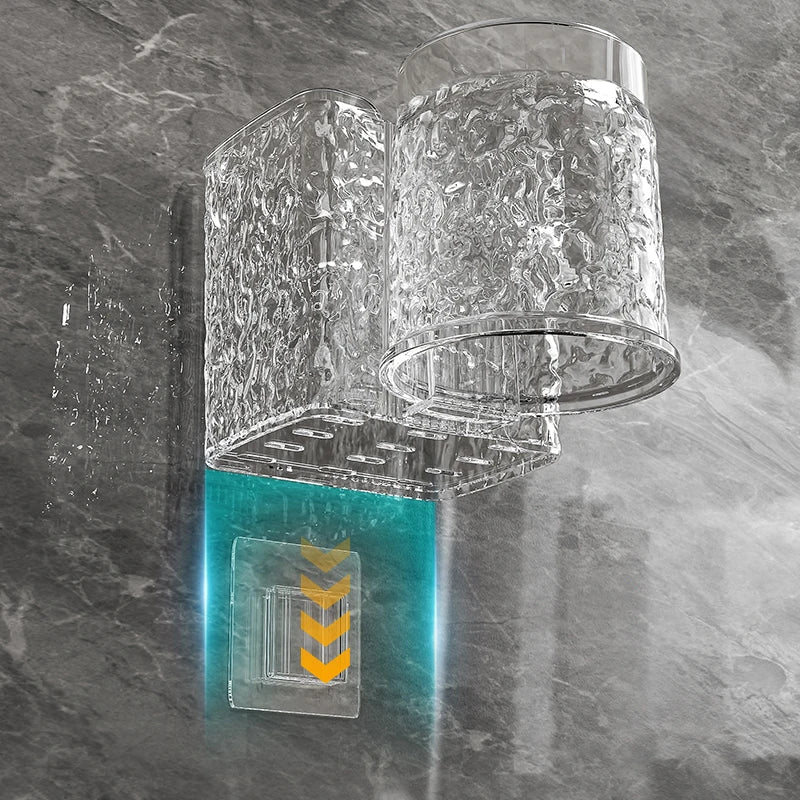 KTX-956243 Eco-Friendly Transparent Wall Hanging Toothbrush and Cosmetic Cup Holder for Bathroom