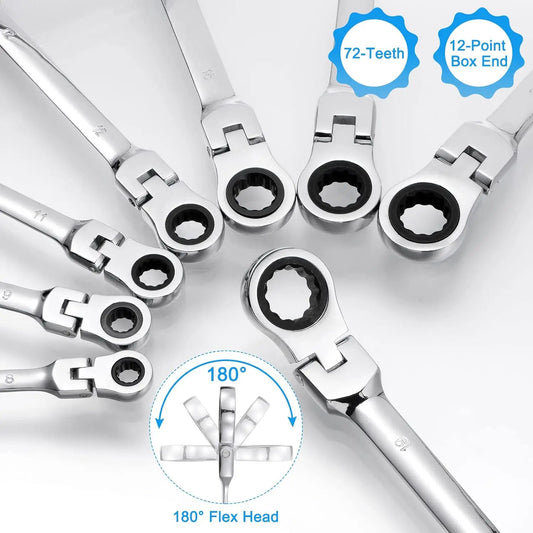 KTX-247315 CR-V Double Head Combination Wrench Set with Metric Torque Spanner and Ratchet Wrench