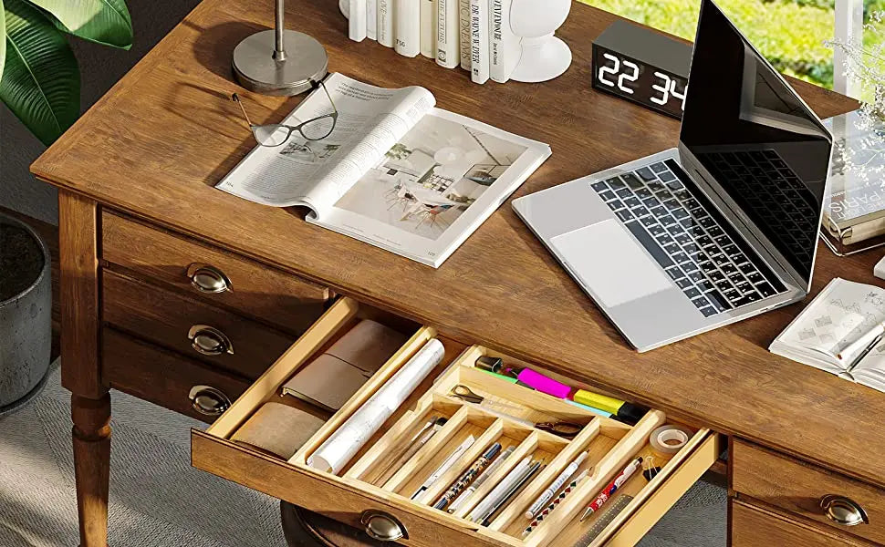 KTX-188243 Bamboo Utensil Drawer Organizer for Kitchen Silverware and Knives Storage