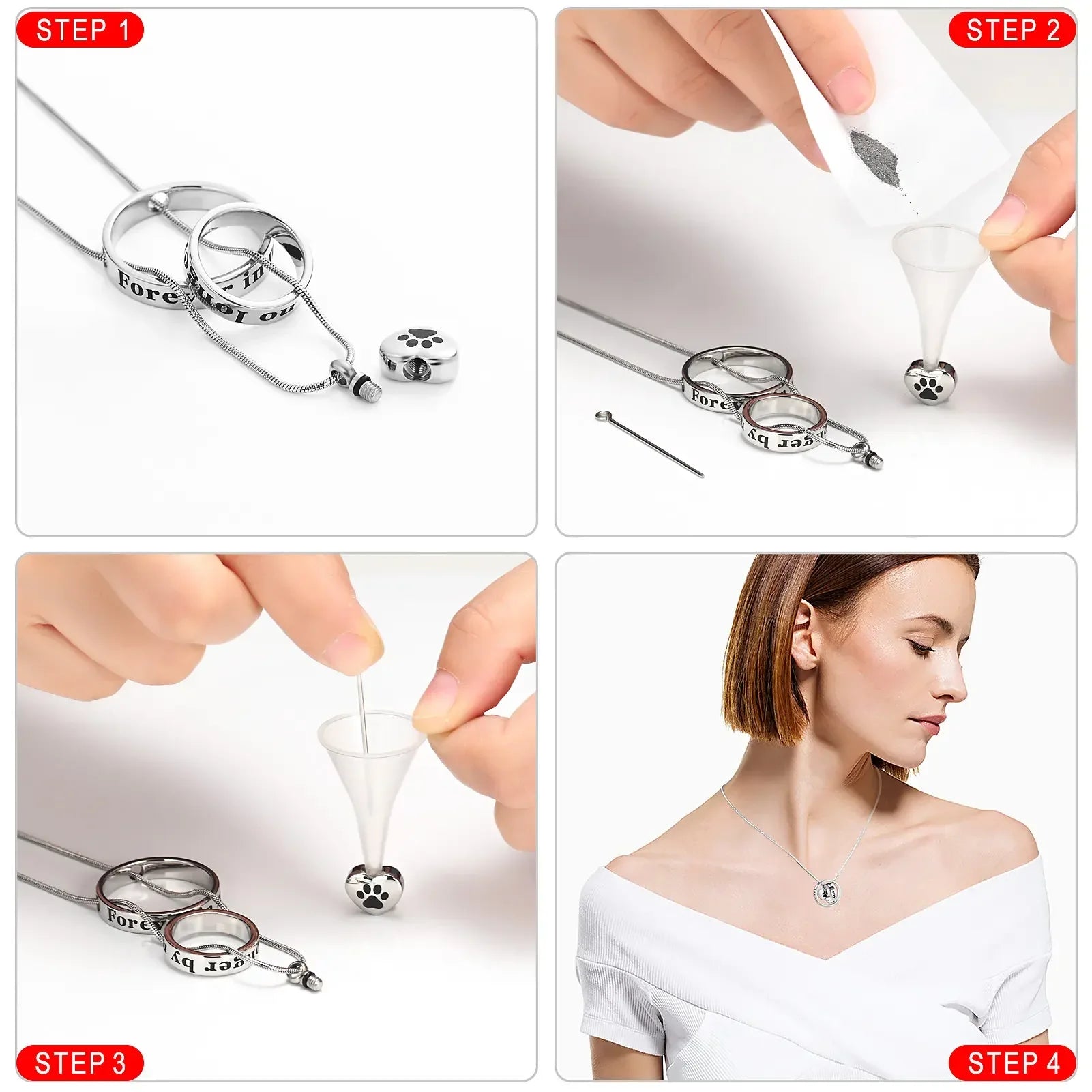 KTX-707731 Forever in My Heart,No Longer by My Side Cremation Pet Urn Necklace for Ashes Pendant Jewelry for Dog Paw Print