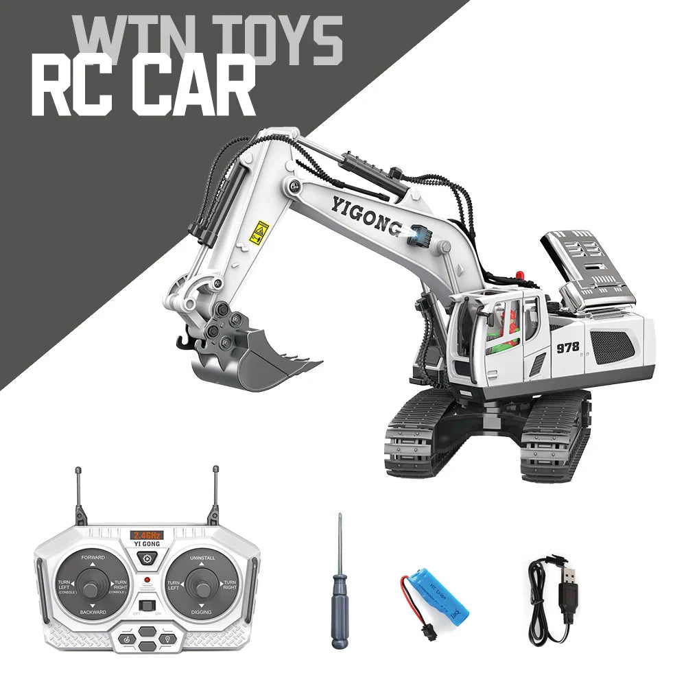 KTX-073683 2.4G Wireless Remote Control Mini Excavator Toy - Metal Engineering Construction Digger Vehicle