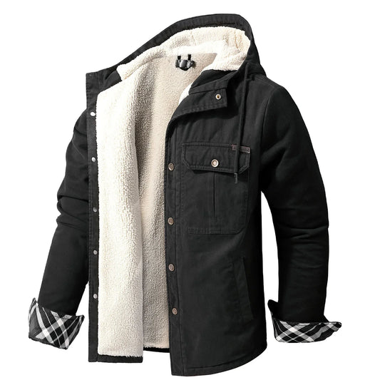 KTX-062419 Men's Casual Hooded Oversized Cotton Jackets for Fall and Winter Coats Thickened With Plush Long US Size Loose Fit Winter Jacket