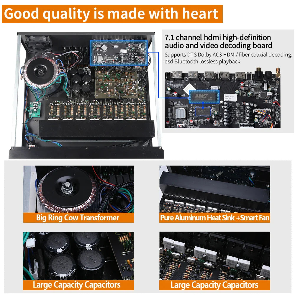 KTX-204819 7.1 Channel Home Theatre Power Amplifier with 3D/4K DTS HD Digital Sound and Bluetooth Connectivity