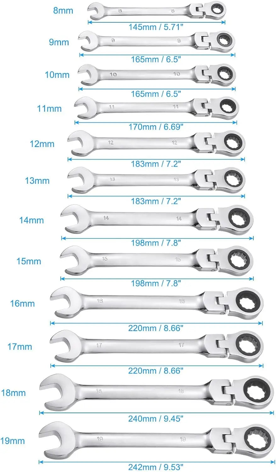 KTX-247315 CR-V Double Head Combination Wrench Set with Metric Torque Spanner and Ratchet Wrench