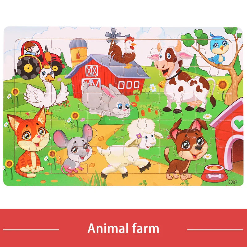 KTX-709779 30-Piece Wooden Jigsaw Puzzle for Toddlers - Educational Montessori Animal Game for Kids