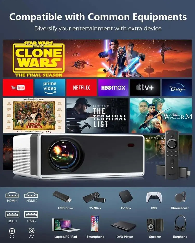 KTX-566419 Portable Full HD LED Projector Ideal for Home Theatre and Outdoor Use with Large Display and Clear Image Quality
