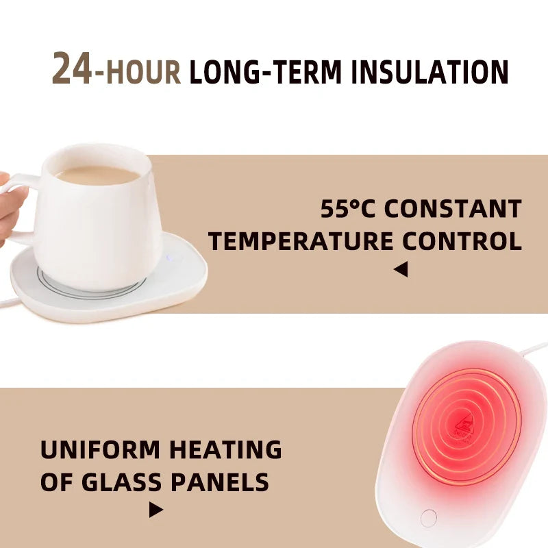 KTX-957395 Ceramic Mug with USB Heating Pad - 400ml Capacity, Keeps Drinks Warm at 55°C