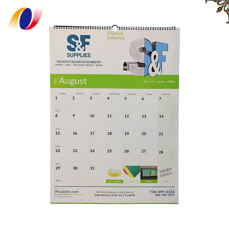 KTX-737939 Custom A2 A3 Full Colour Spiral Bound Wall Calendar Printing