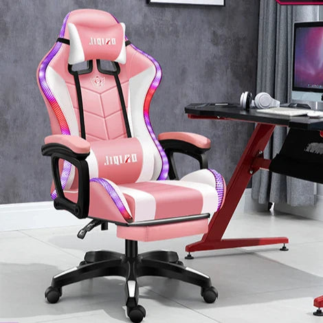 KTX-282195 Pink LED RGB Gaming Chair with Massage Function and Built-In Speakers