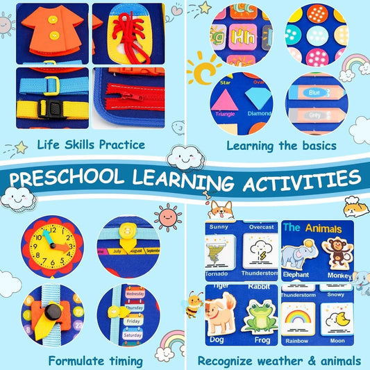 KTX-655443 Montessori Sensory Learning Busy Board for Toddlers Aged 1-3, Travel Activities Educational Toy