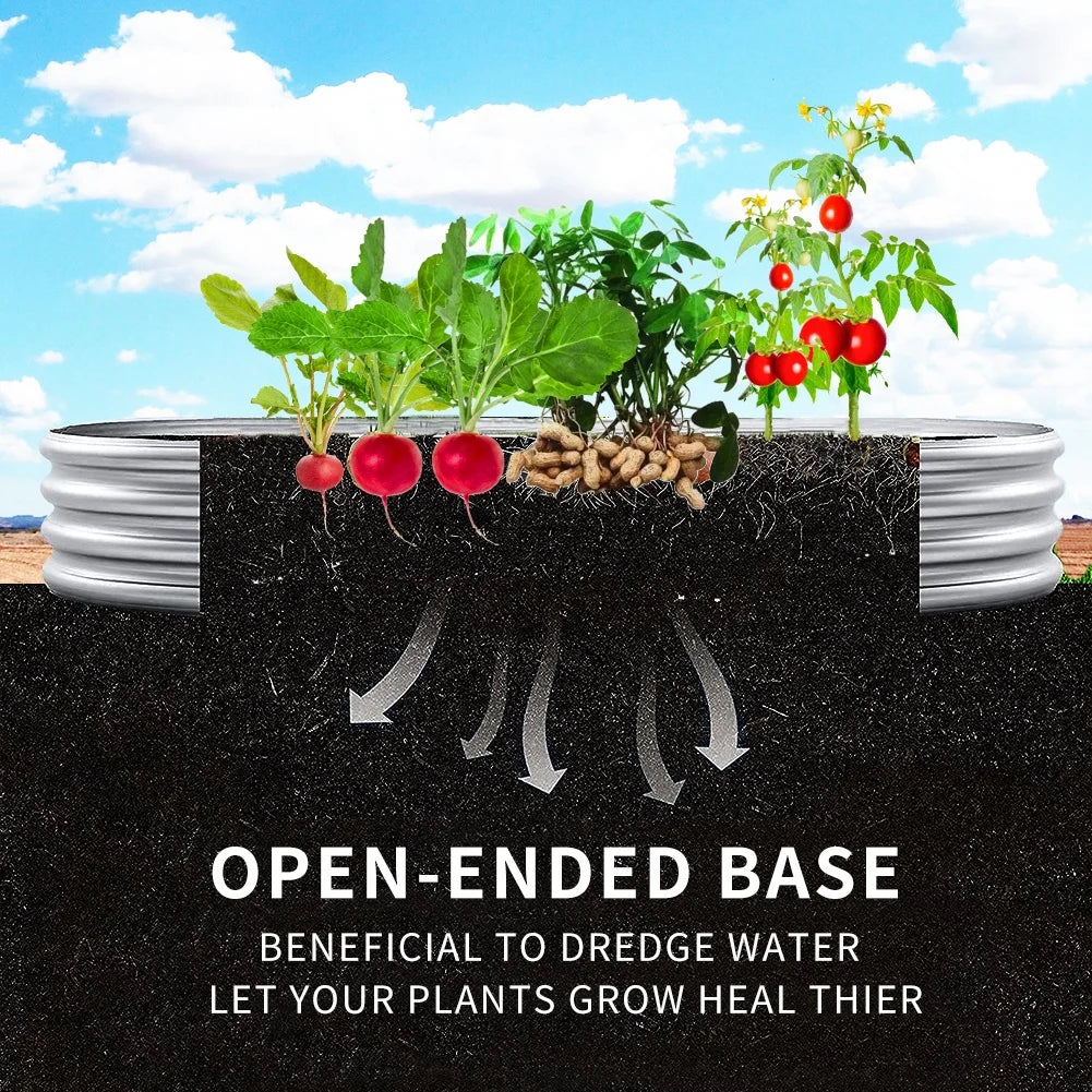 KTX-366355 Oval Galvanized Metal Raised Garden Bed Planter Box for Outdoor Gardening