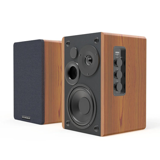 KTX-237075 Active Wood Grain 60W Bookshelf Speakers with Super Bass Sound System
