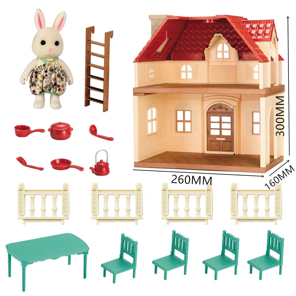 KTX-552851 Forest Family Big Villa Set - Mini Doll House Playset for Role Play and Educational Fun