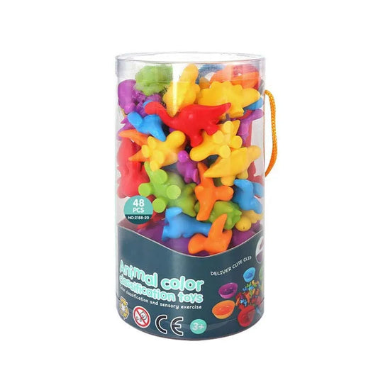 KTX-951507 Educational Dinosaur Counting Toy Set for Kids - Soft Rubber Montessori Colour Classification Cognitive Learning
