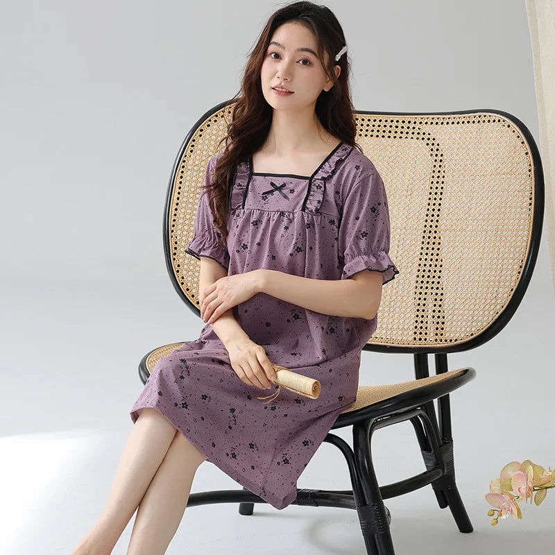 KTX-329171 New Design Plus Size Spring and Autumn Cotton Nightdress Loose Casual Pregnant Women Long Skirts