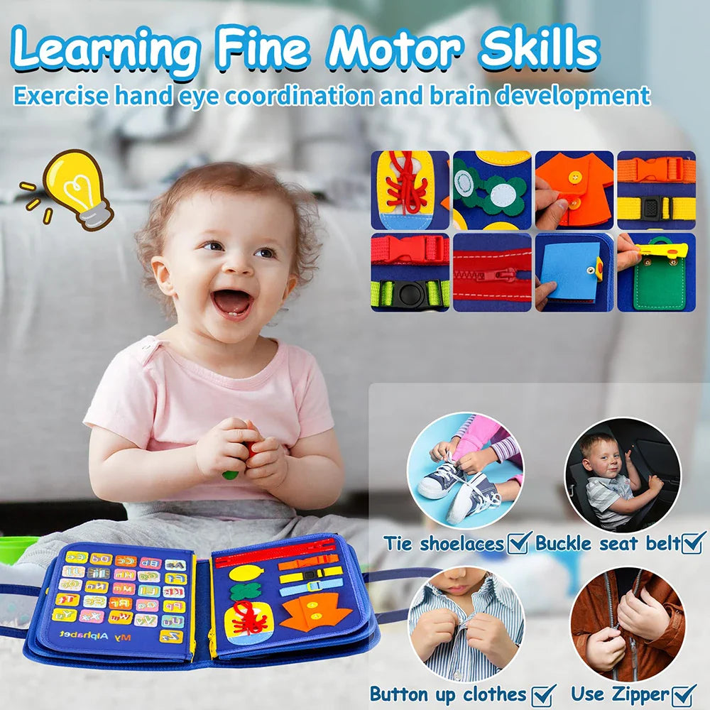 KTX-473491 Montessori Felt Busy Board for Toddlers: Travel-Friendly Learning Toy with Buckle Training Activities