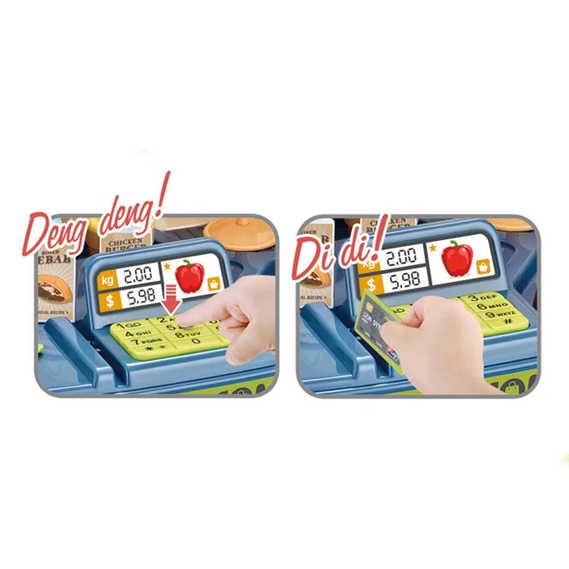 KTX-113427 Mini Plastic Cash Register Table and Shopping Cart Playset for Kids Ages 2-7