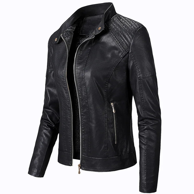 KTX-209299 Hot Selling Sporty Women's PU Leather Jacket with Long Sleeves Customizable Motorcycle Suit for Outfit Clothing