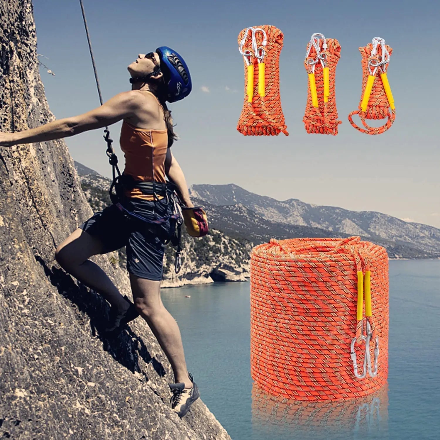 KTX-748883 10mm Outdoor Colored Knotted Nylon Climbing Rope - High Strength Static Mountain Safety Rope