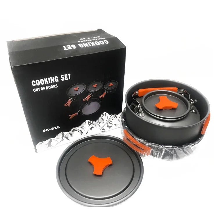 KTX-451155 Stainless Steel and Ceramic Camping Cookware Set for Outdoor Cooking