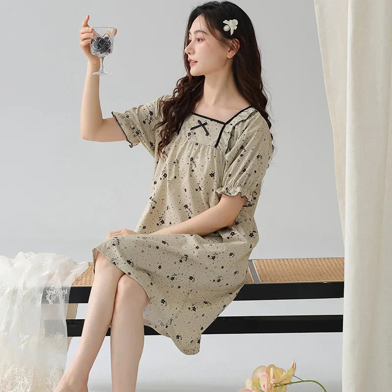KTX-329171 New Design Plus Size Spring and Autumn Cotton Nightdress Loose Casual Pregnant Women Long Skirts