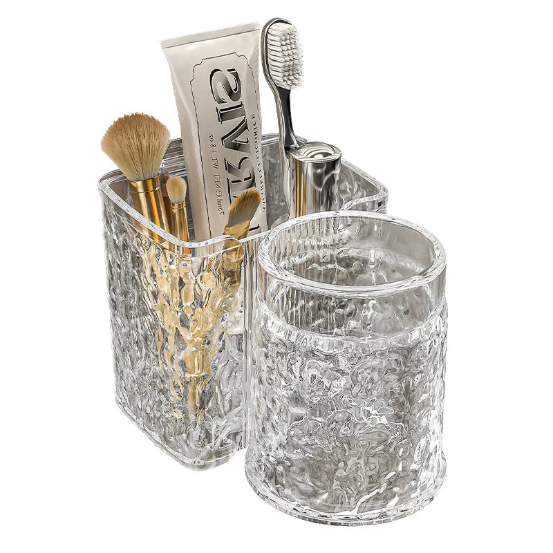KTX-956243 Eco-Friendly Transparent Wall Hanging Toothbrush and Cosmetic Cup Holder for Bathroom
