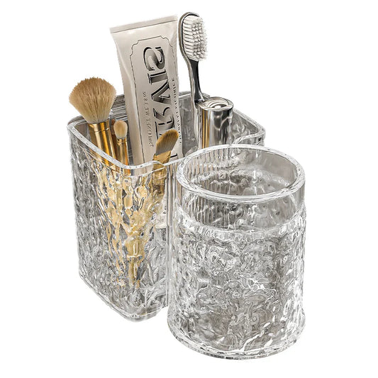 KTX-956243 Eco-Friendly Transparent Wall Hanging Toothbrush and Cosmetic Cup Holder for Bathroom