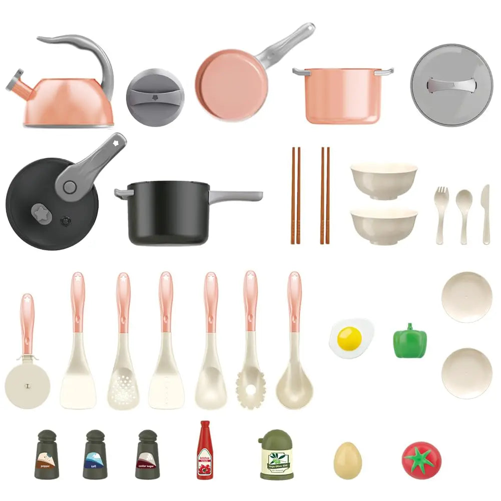 KTX-607251 Mini Luxury Pink Kitchen Playset - 32Pcs Kids Pretend Food Toys for Ages 5 and Up