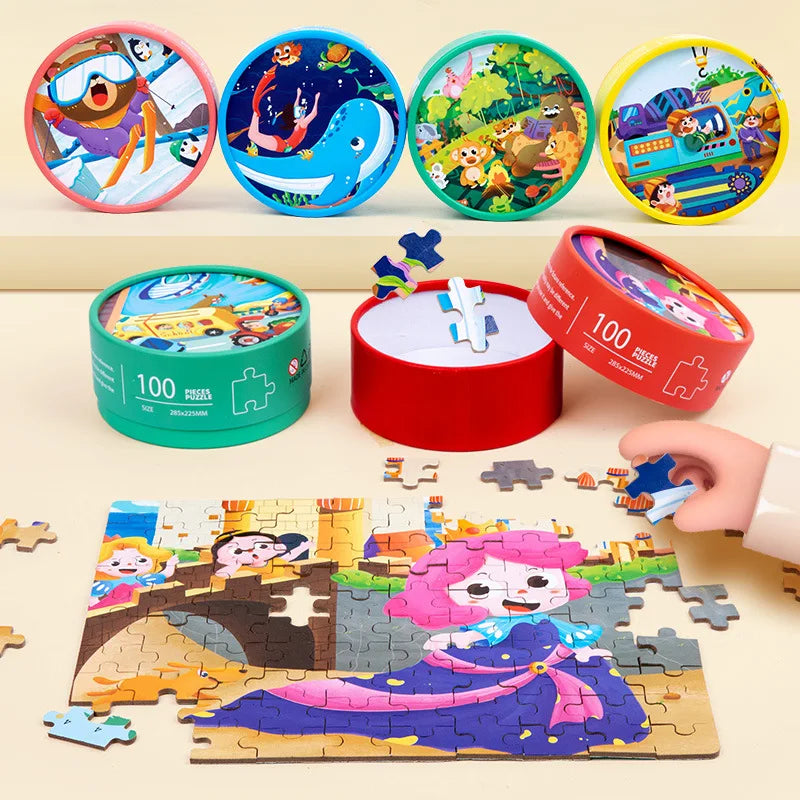 KTX-988883 Children's Dinosaur Jigsaw Puzzle - 100 Pieces Cartoon Barrel Puzzle Toy