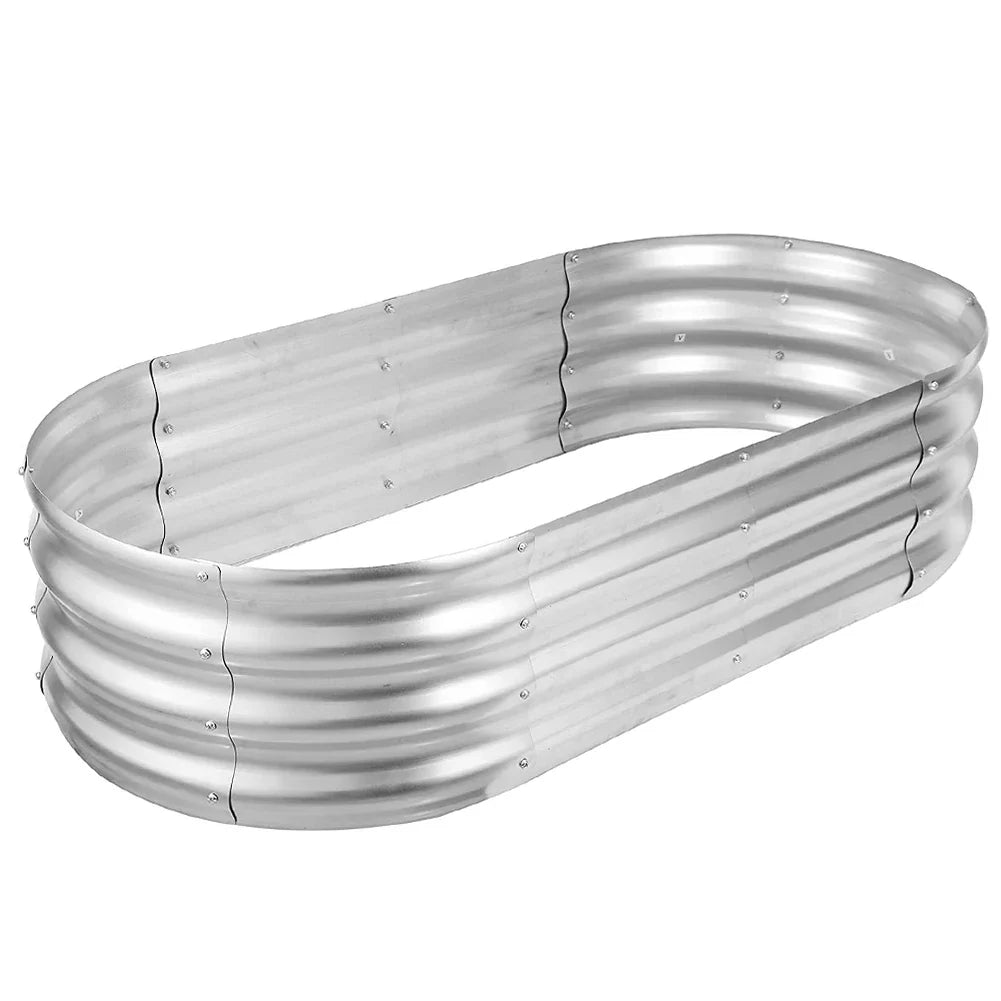 KTX-366355 Oval Galvanized Metal Raised Garden Bed Planter Box for Outdoor Gardening