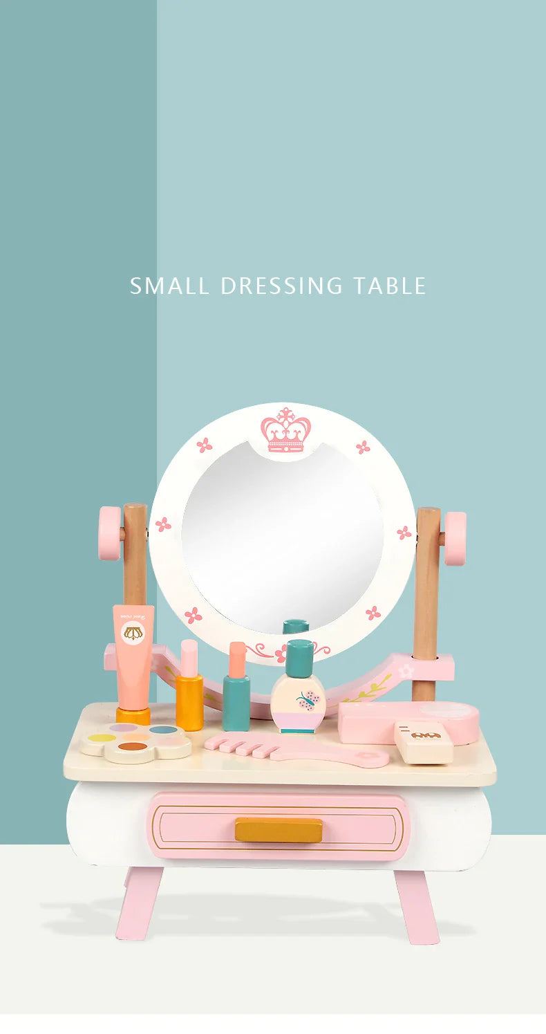 KTX-257939 Wooden Makeup Dressing Table Set for Pretend Play – Fashion Princess Girls Toy