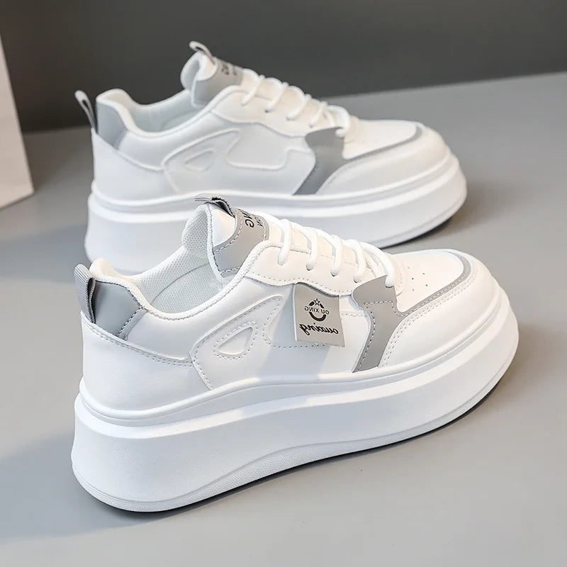 KTX-507667 SH709 New Casual Women's Shoes Autumn Solid Color Elevated Thick Sole Shoes Versatile Leather Durable Running Shoes
