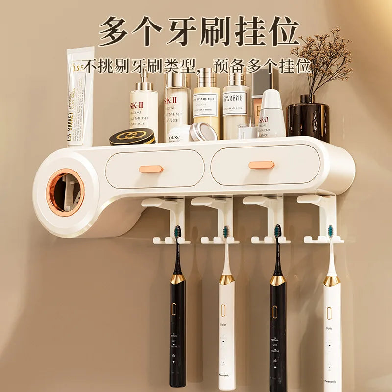 KTX-743827 Automatic Wall-Mounted Toothpaste Dispenser and Toothbrush Holder in Durable Silicone PS Material for Bathroom Use