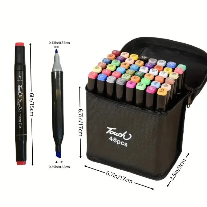 KTX-427219 Alcohol Based Dual Tip Sketch Marker Pens - 48 Colour Artist Drawing Set
